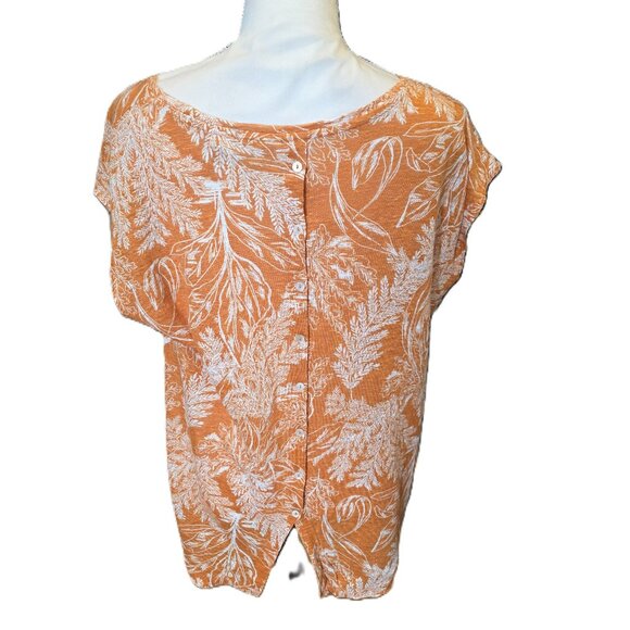 Rachel Zoe Orange and White Cap Sleeve Floral Casual Top in Size XL - Picture 3 of 4